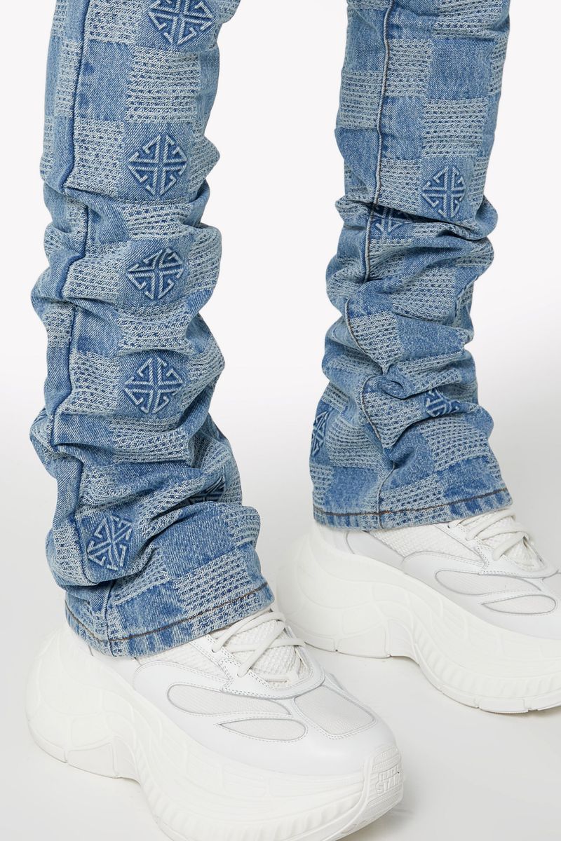 GUAPI Aqua Blue Checkerboard stacked Denim (Aqua-Blue-Checkerboard-Denim)