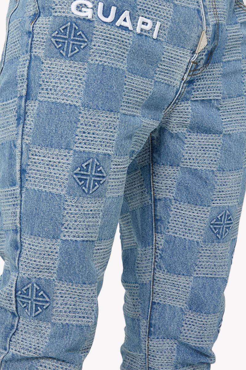 GUAPI Aqua Blue Checkerboard stacked Denim (Aqua-Blue-Checkerboard-Denim)