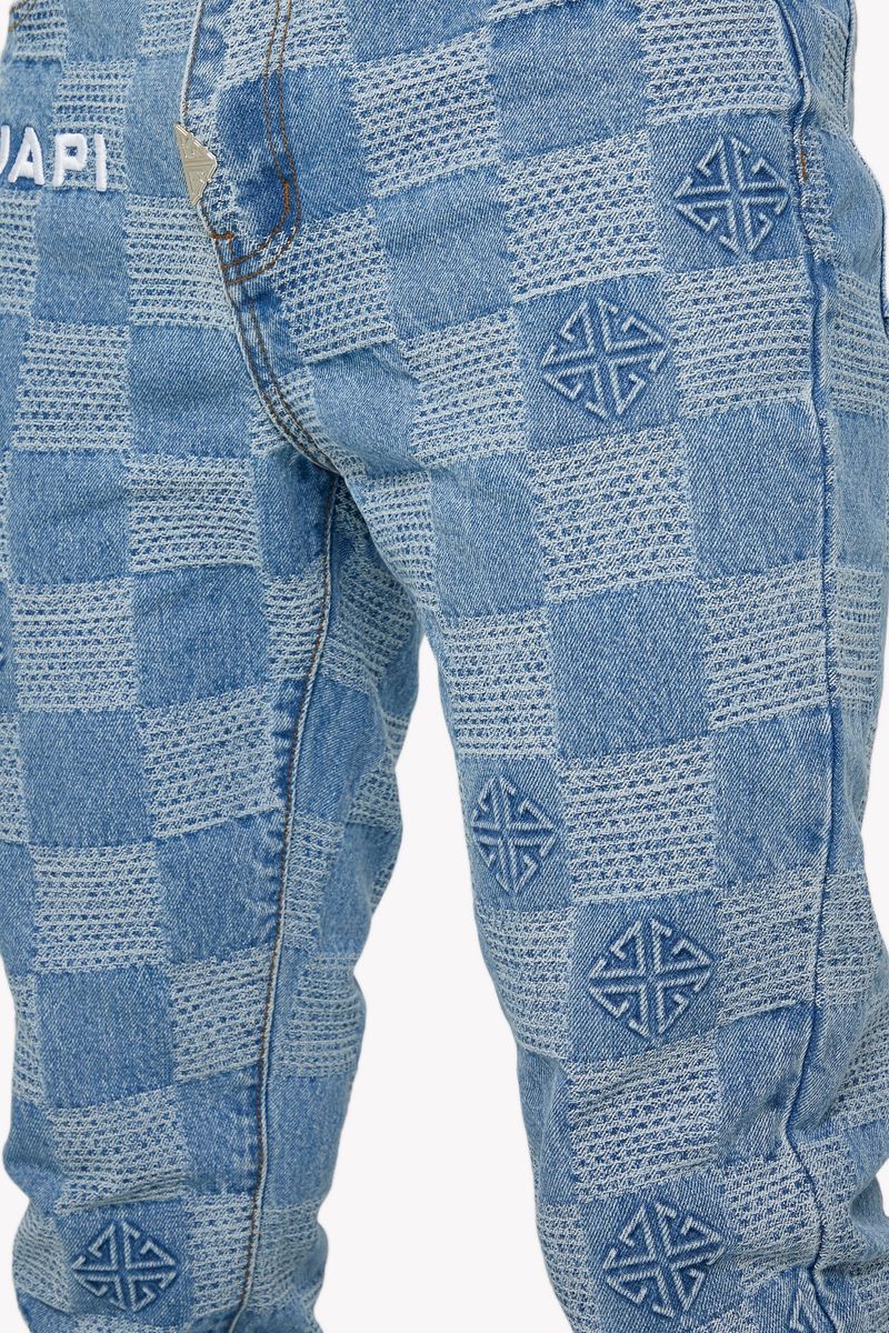 GUAPI Aqua Blue Checkerboard stacked Denim (Aqua-Blue-Checkerboard-Denim)