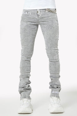 GUAPI Smoke Grey Distressed Cross stacked Denim (Smoke-Grey-Distressed-Cross-Denim)