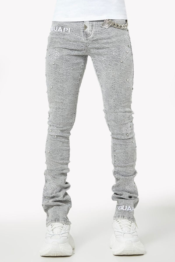 GUAPI Smoke Grey Distressed Cross stacked Denim (Smoke-Grey-Distressed-Cross-Denim)
