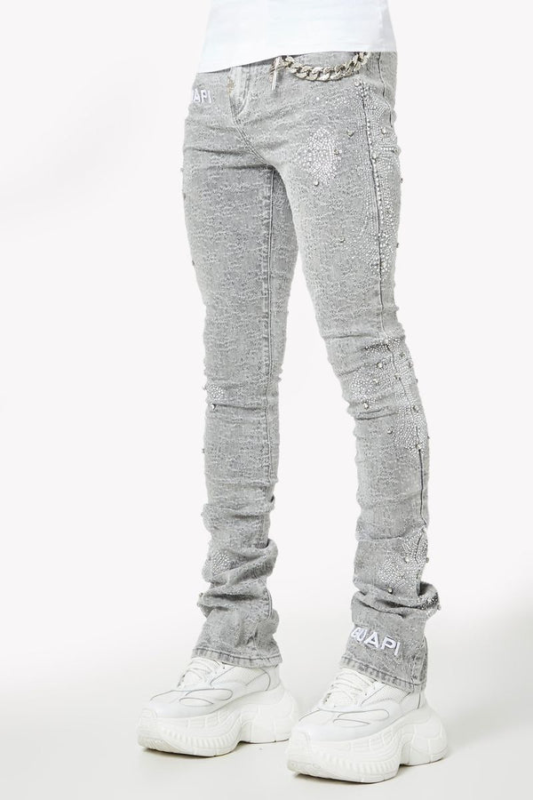 GUAPI Smoke Grey Distressed Cross stacked Denim (Smoke-Grey-Distressed-Cross-Denim)