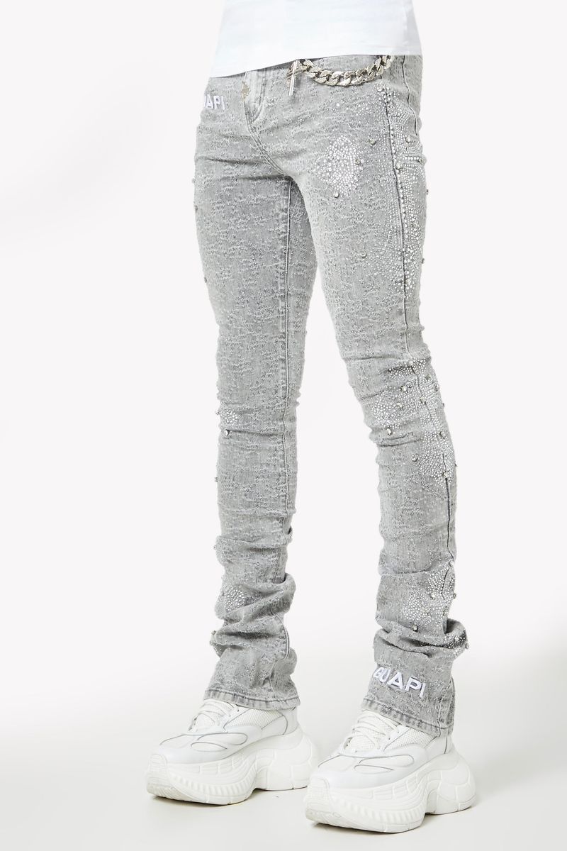 GUAPI Smoke Grey Distressed Cross stacked Denim (Smoke-Grey-Distressed-Cross-Denim)