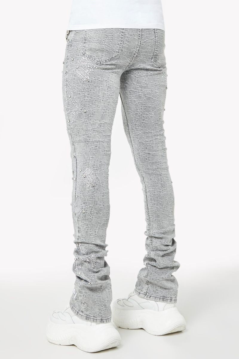 GUAPI Smoke Grey Distressed Cross stacked Denim (Smoke-Grey-Distressed-Cross-Denim)