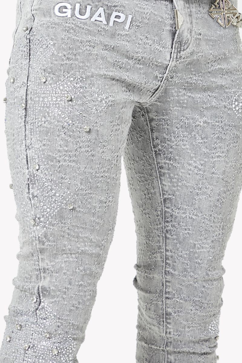 GUAPI Smoke Grey Distressed Cross stacked Denim (Smoke-Grey-Distressed-Cross-Denim)