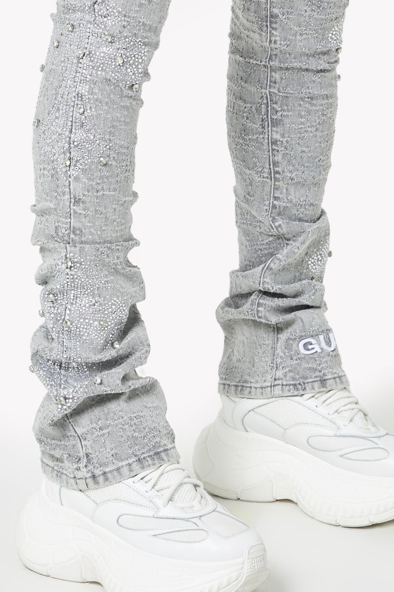 GUAPI Smoke Grey Distressed Cross stacked Denim (Smoke-Grey-Distressed-Cross-Denim)