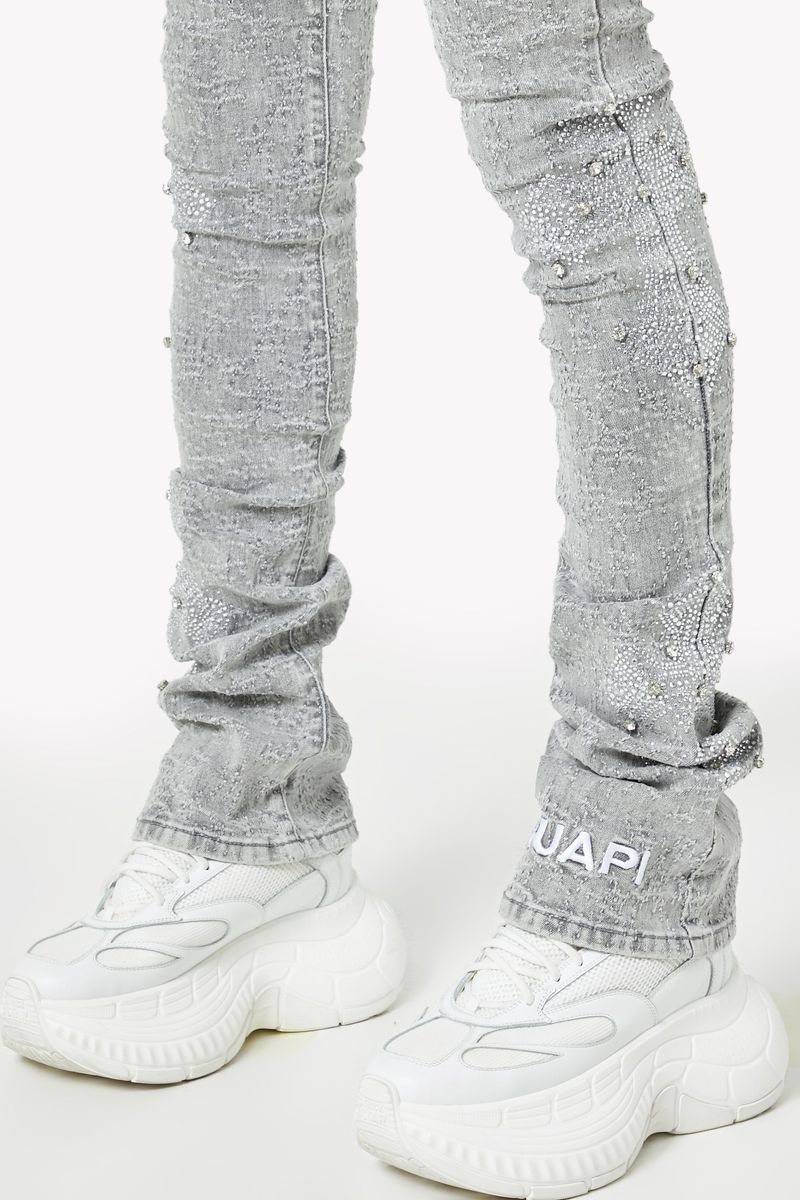 GUAPI Smoke Grey Distressed Cross stacked Denim (Smoke-Grey-Distressed-Cross-Denim)