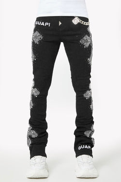 GUAPI Obsidian Black Distressed Cross stacked Denim (Obsidian-Black-Distressed-Cross-Denim)