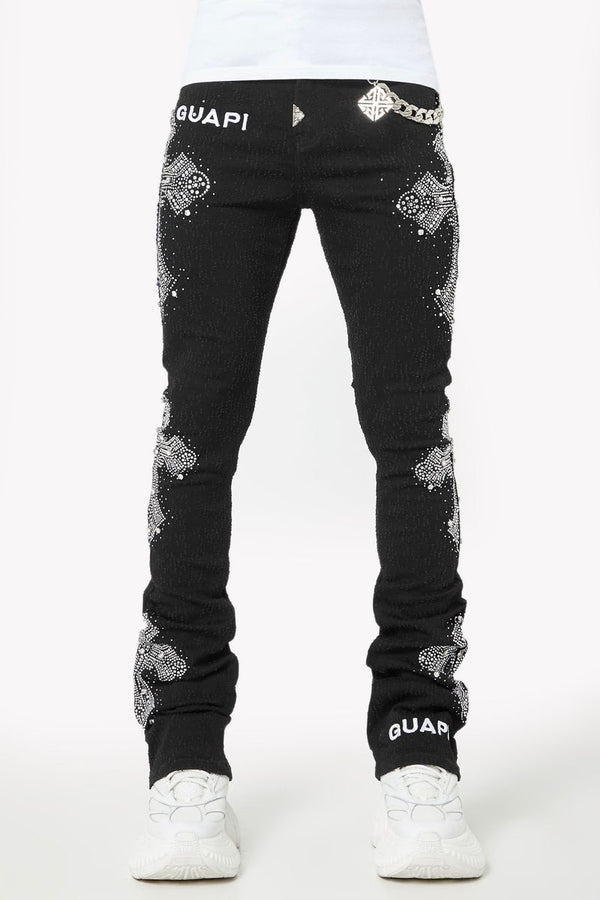 GUAPI Obsidian Black Distressed Cross stacked Denim (Obsidian-Black-Distressed-Cross-Denim)