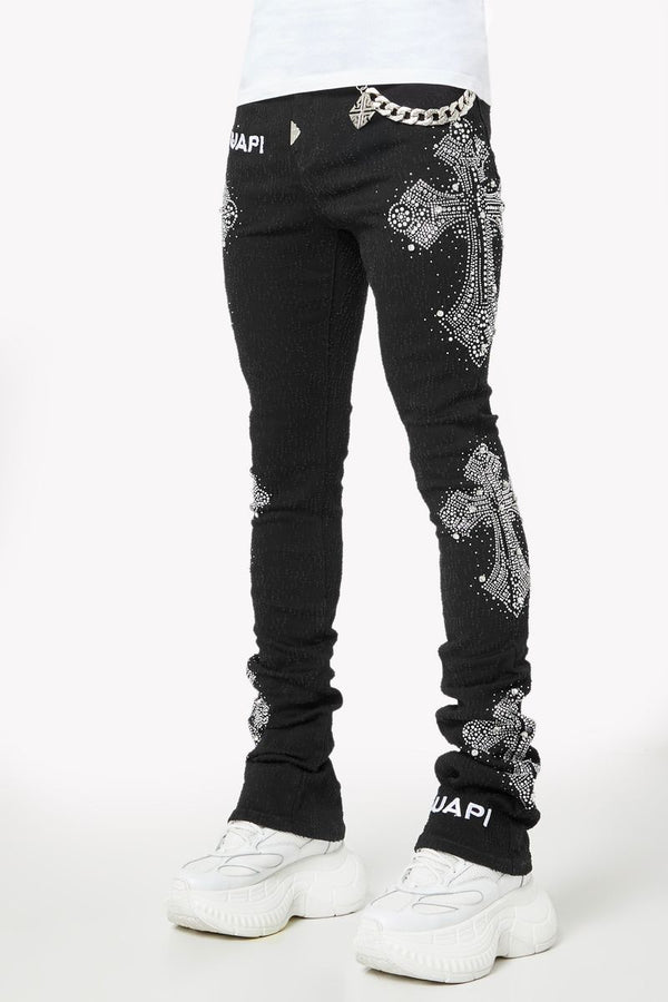 GUAPI Obsidian Black Distressed Cross stacked Denim (Obsidian-Black-Distressed-Cross-Denim)