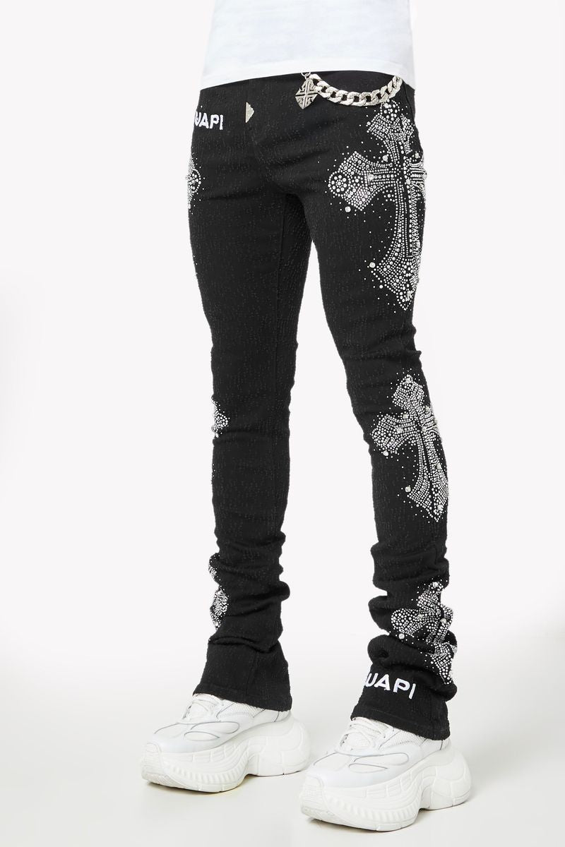 GUAPI Obsidian Black Distressed Cross stacked Denim (Obsidian-Black-Distressed-Cross-Denim)