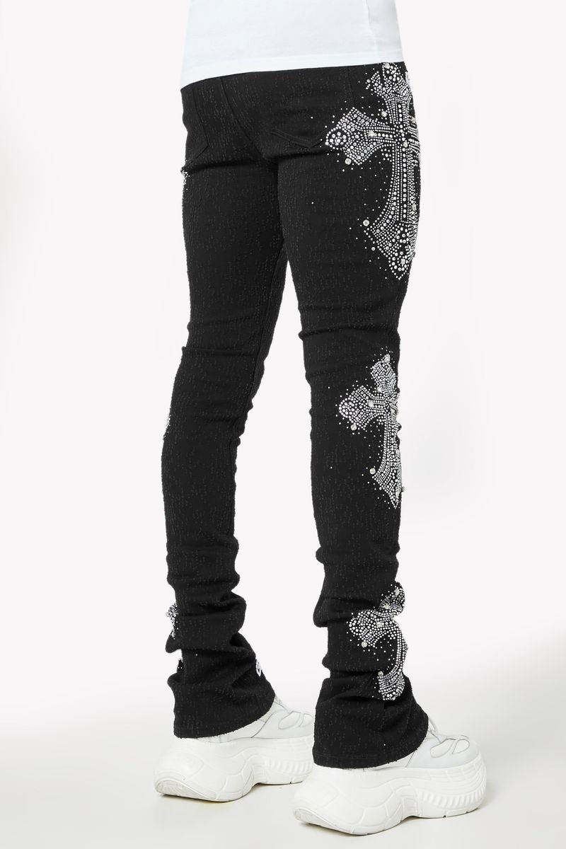 GUAPI Obsidian Black Distressed Cross stacked Denim (Obsidian-Black-Distressed-Cross-Denim)