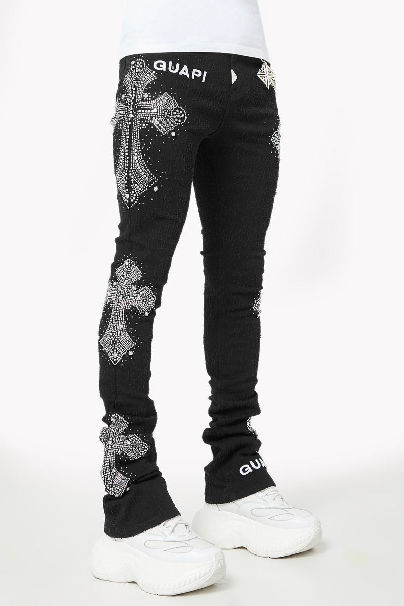 GUAPI Obsidian Black Distressed Cross stacked Denim (Obsidian-Black-Distressed-Cross-Denim)