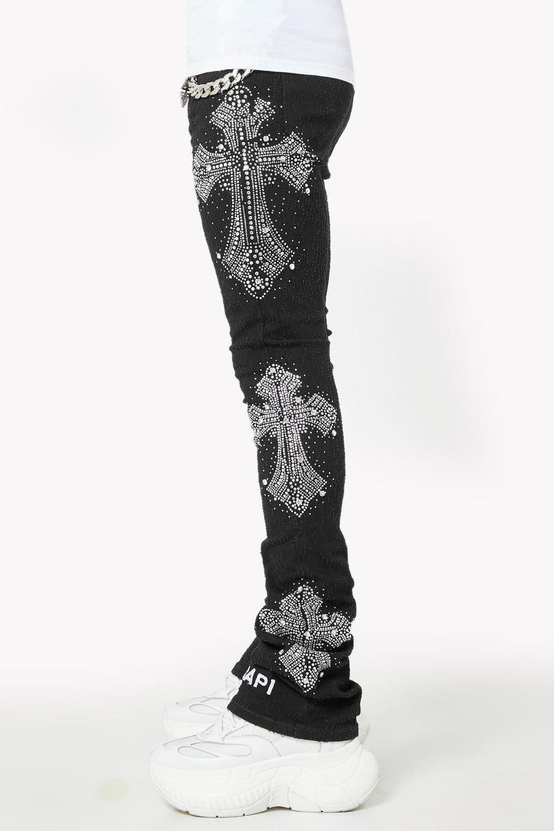 GUAPI Obsidian Black Distressed Cross stacked Denim (Obsidian-Black-Distressed-Cross-Denim)