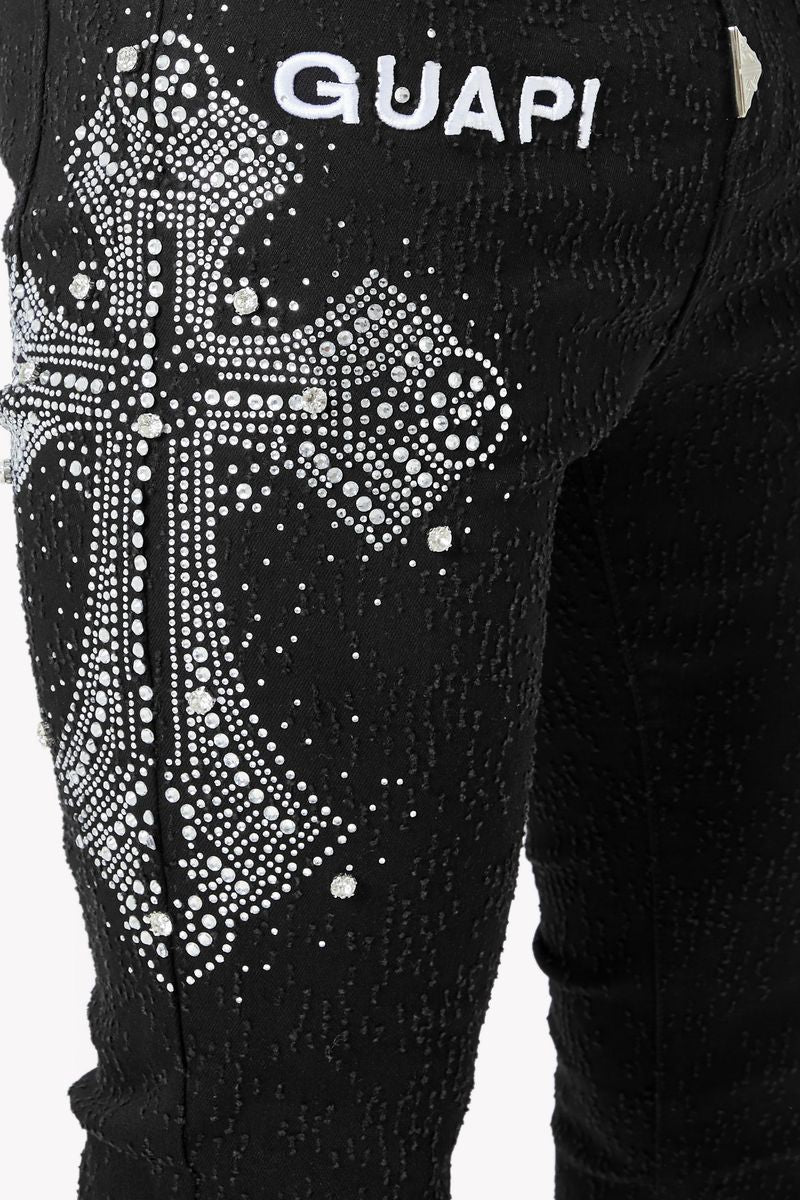 GUAPI Obsidian Black Distressed Cross stacked Denim (Obsidian-Black-Distressed-Cross-Denim)