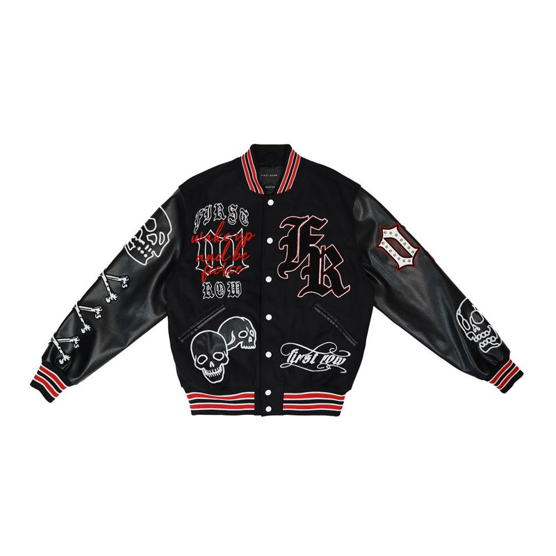 FIRST ROW WAKE UP AND BE FIERCE BLACK VARSITY JACKET