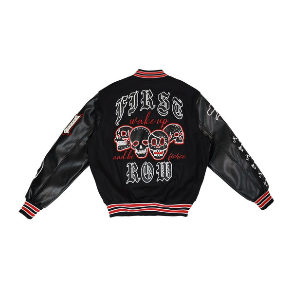 FIRST ROW WAKE UP AND BE FIERCE BLACK VARSITY JACKET