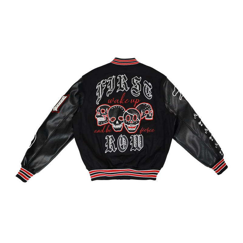 FIRST ROW WAKE UP AND BE FIERCE BLACK VARSITY JACKET