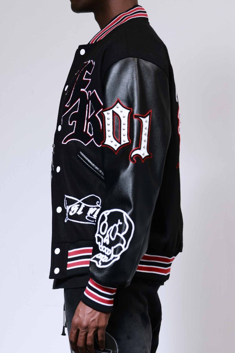 FIRST ROW WAKE UP AND BE FIERCE BLACK VARSITY JACKET