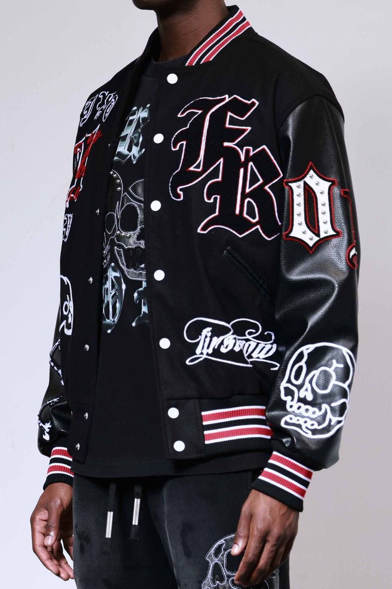 FIRST ROW WAKE UP AND BE FIERCE BLACK VARSITY JACKET