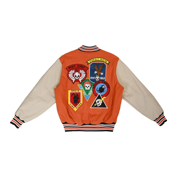 FIRST ROW LOGO ALLOVER VARSITY JACKET