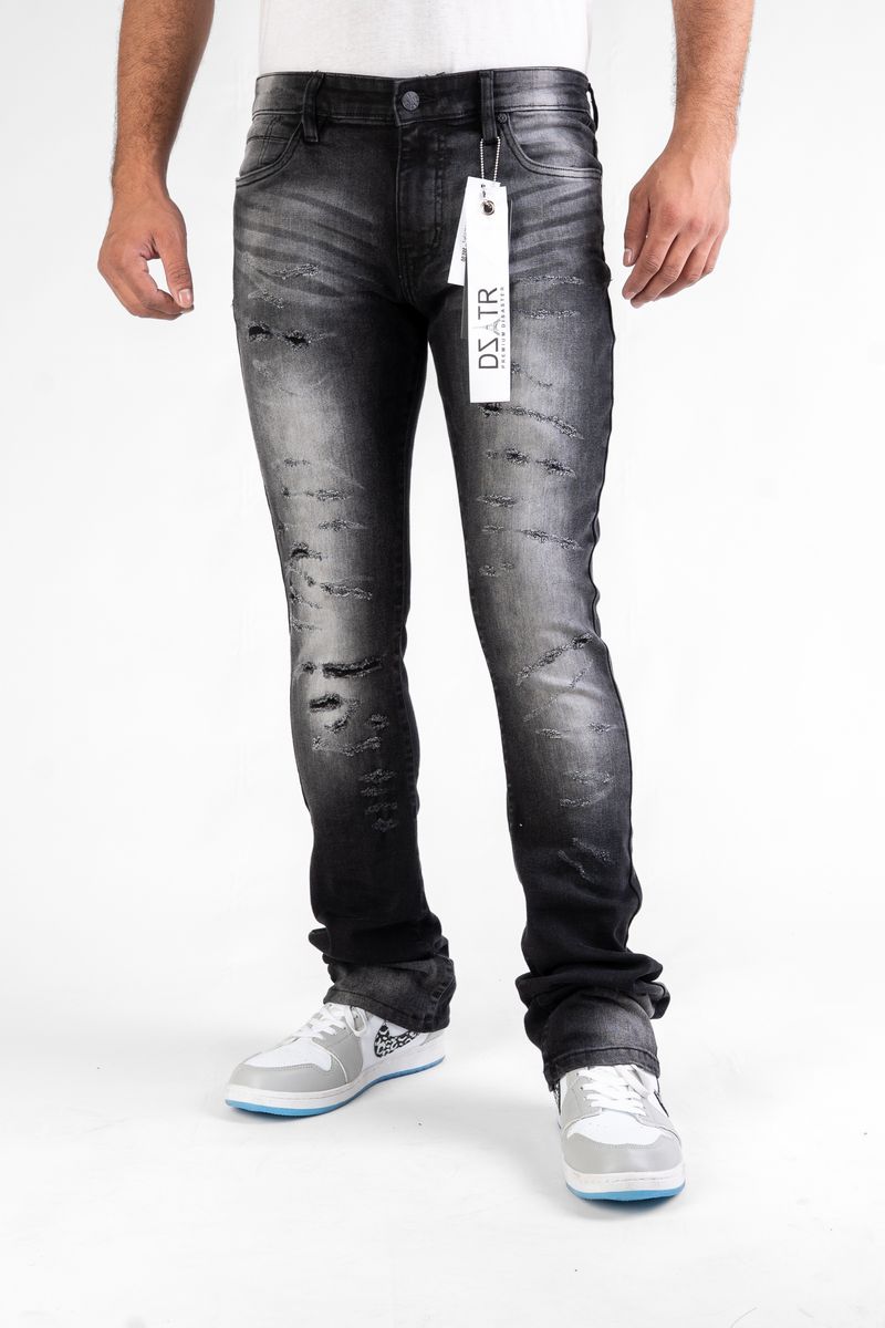 DISASTER  SUPER STRETCH DENIM - WASHED BLACK STACKED (DZTR-494 WASHED BLACK)