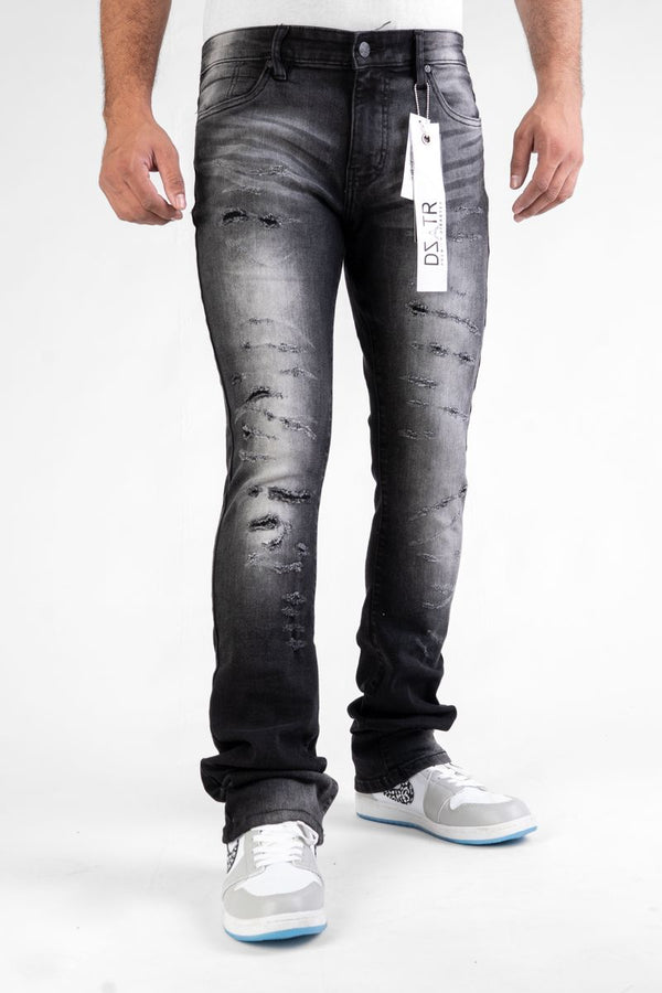 DISASTER  SUPER STRETCH DENIM - WASHED BLACK STACKED (DZTR-494 WASHED BLACK)