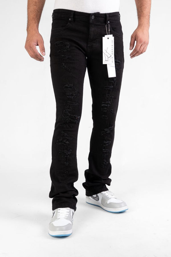DISASTER  SUPER STRETCH DENIM - JET BLACK STACKED (DZTR-494 JET BLACK)