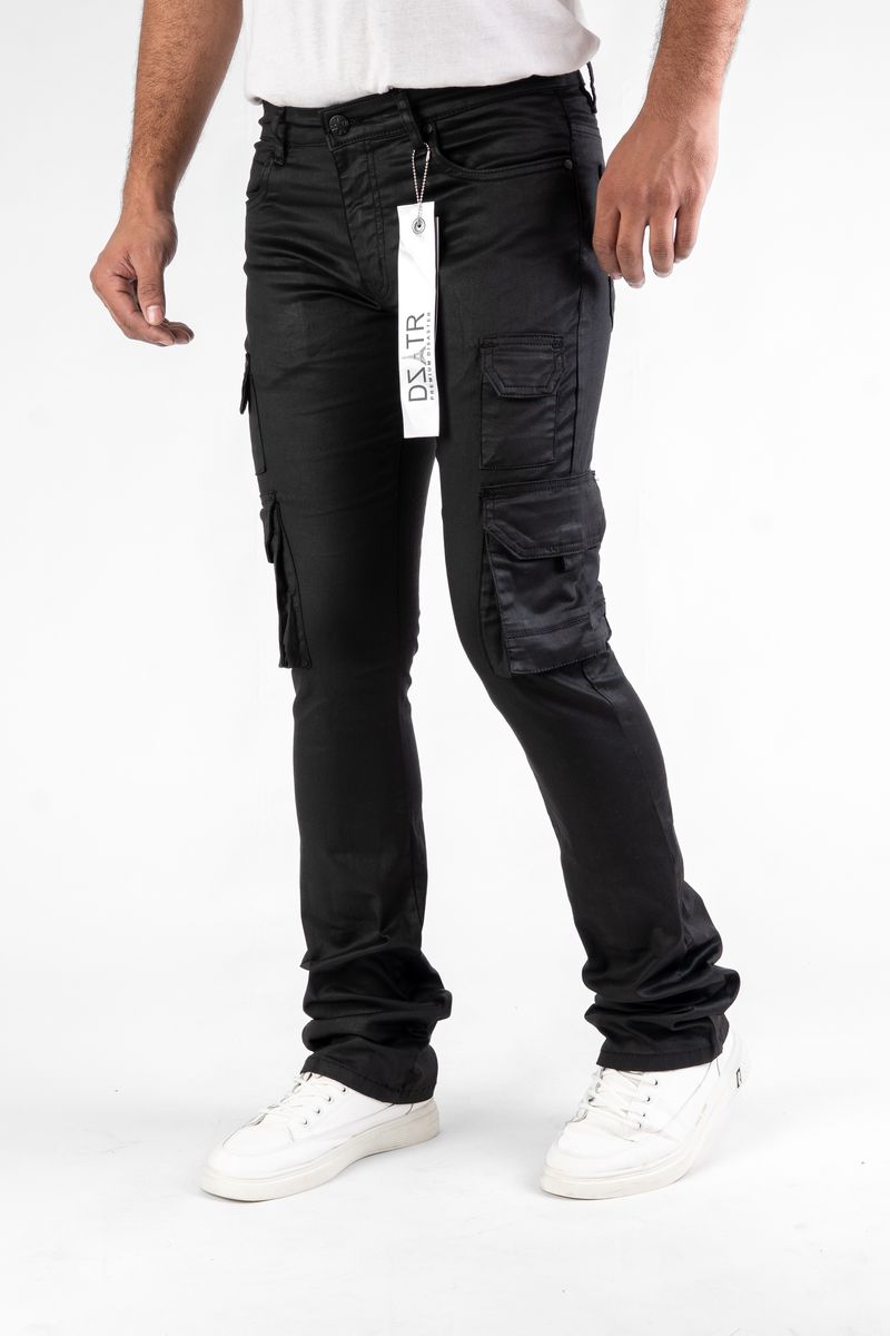 DISASTER SUPER STRETCH DENIM - BLACK WAX CARGO STACKED (DZTR-533 BLACK WAX)