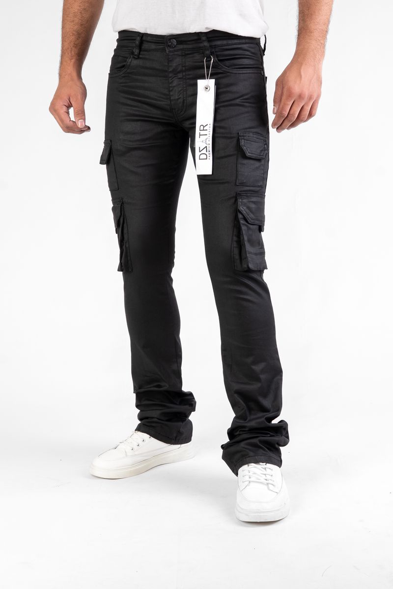 DISASTER SUPER STRETCH DENIM - BLACK WAX CARGO STACKED (DZTR-533 BLACK WAX)