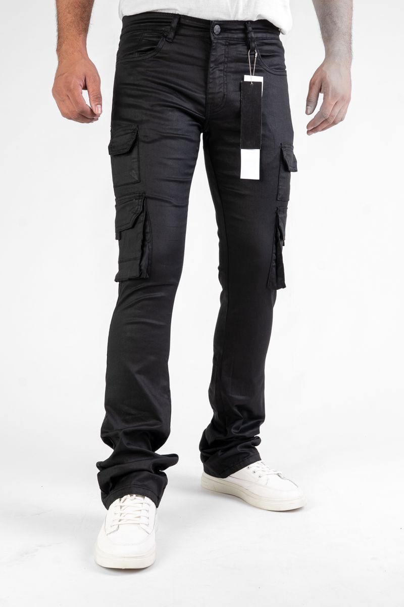DISASTER SUPER STRETCH DENIM - BLACK WAX CARGO STACKED (DZTR-533 BLACK WAX)