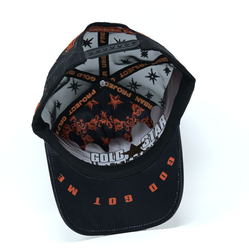 GOLD STAR HUSTLE BLACK AND ORANGE TRUCKER HAT