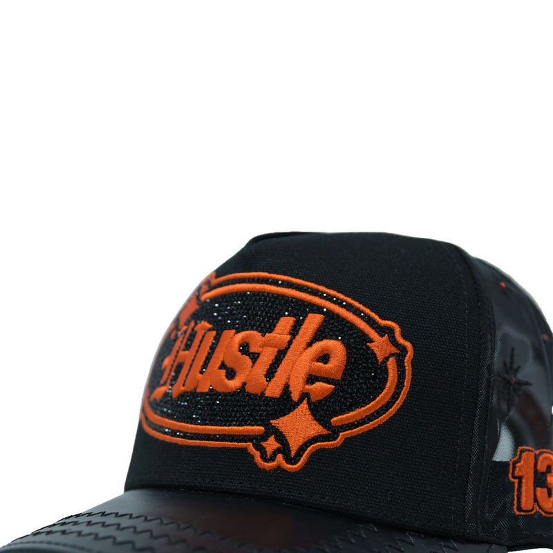 GOLD STAR HUSTLE BLACK AND ORANGE TRUCKER HAT