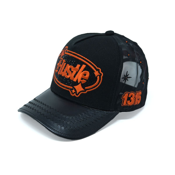 GOLD STAR HUSTLE BLACK AND ORANGE TRUCKER HAT