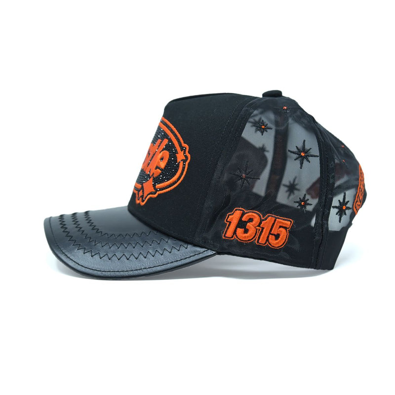 GOLD STAR HUSTLE BLACK AND ORANGE TRUCKER HAT