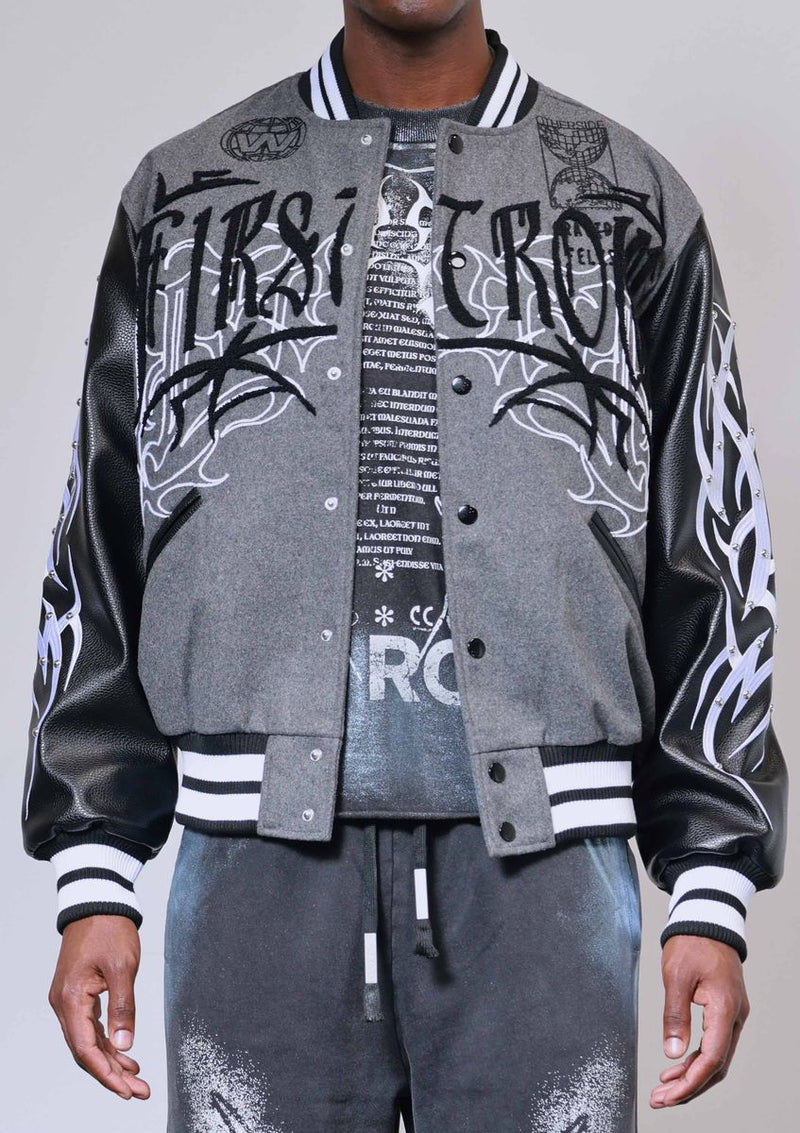 FIRST ROW Y2K TRIBAL VARSITY JACKET