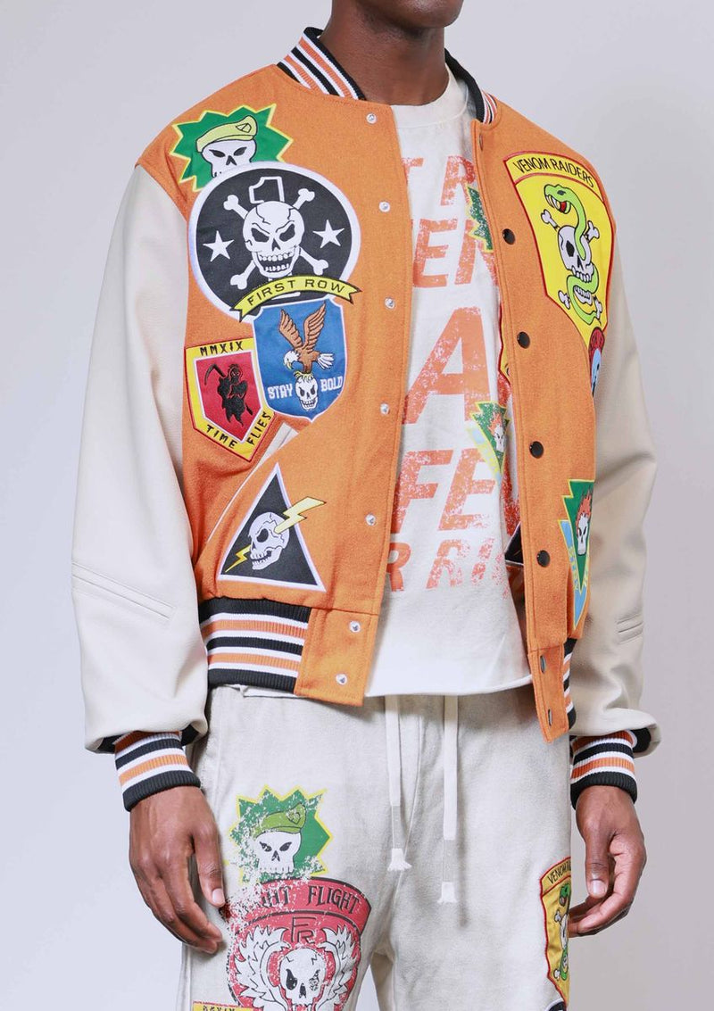 FIRST ROW LOGO ALLOVER VARSITY JACKET