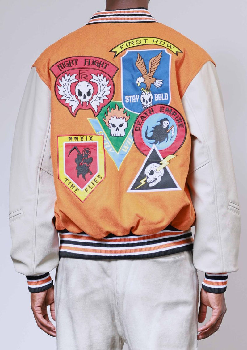 FIRST ROW LOGO ALLOVER VARSITY JACKET