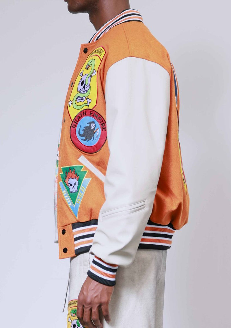 FIRST ROW LOGO ALLOVER VARSITY JACKET