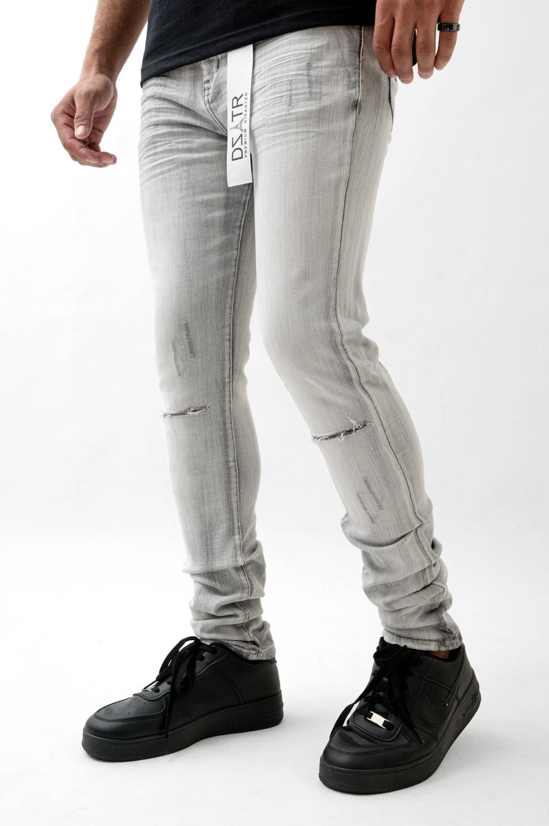 DISASTER SUPER STRETCH SKINNY DENIM - ICE GREY 3D RIPPED (DZTR-551 ICE GREY 3D RIPPED)