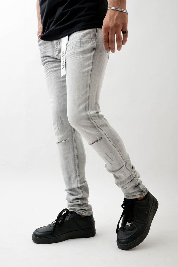 DISASTER SUPER STRETCH SKINNY DENIM - ICE GREY 3D RIPPED (DZTR-551 ICE GREY 3D RIPPED)