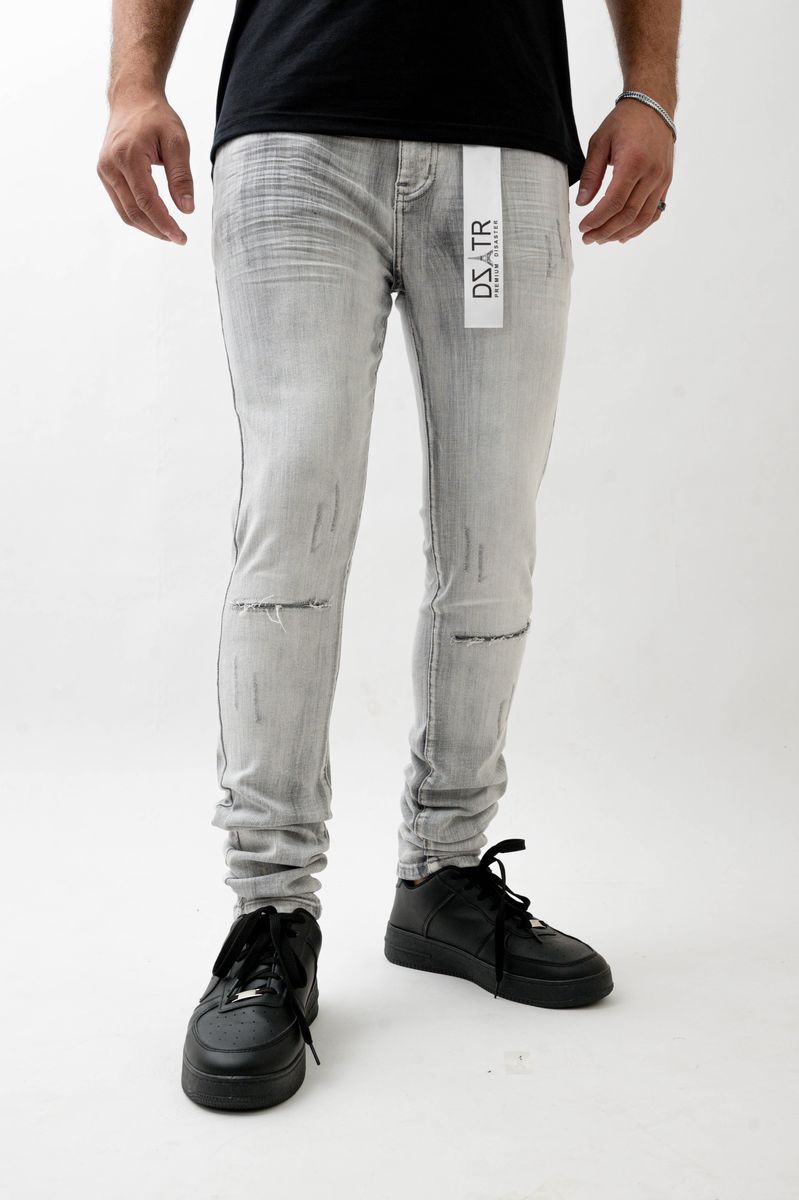 DISASTER SUPER STRETCH SKINNY DENIM - ICE GREY 3D RIPPED (DZTR-551 ICE GREY 3D RIPPED)