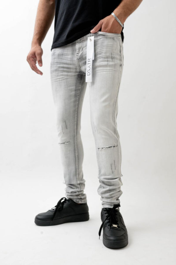 DISASTER SUPER STRETCH SKINNY DENIM - ICE GREY 3D RIPPED (DZTR-551 ICE GREY 3D RIPPED)