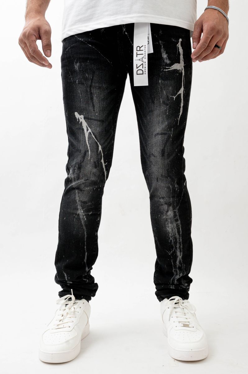 DISASTER SUPER STRETCH SKINNY DENIM - 552 BLK SPLASH (DZTR-552 BLK SPLASH)