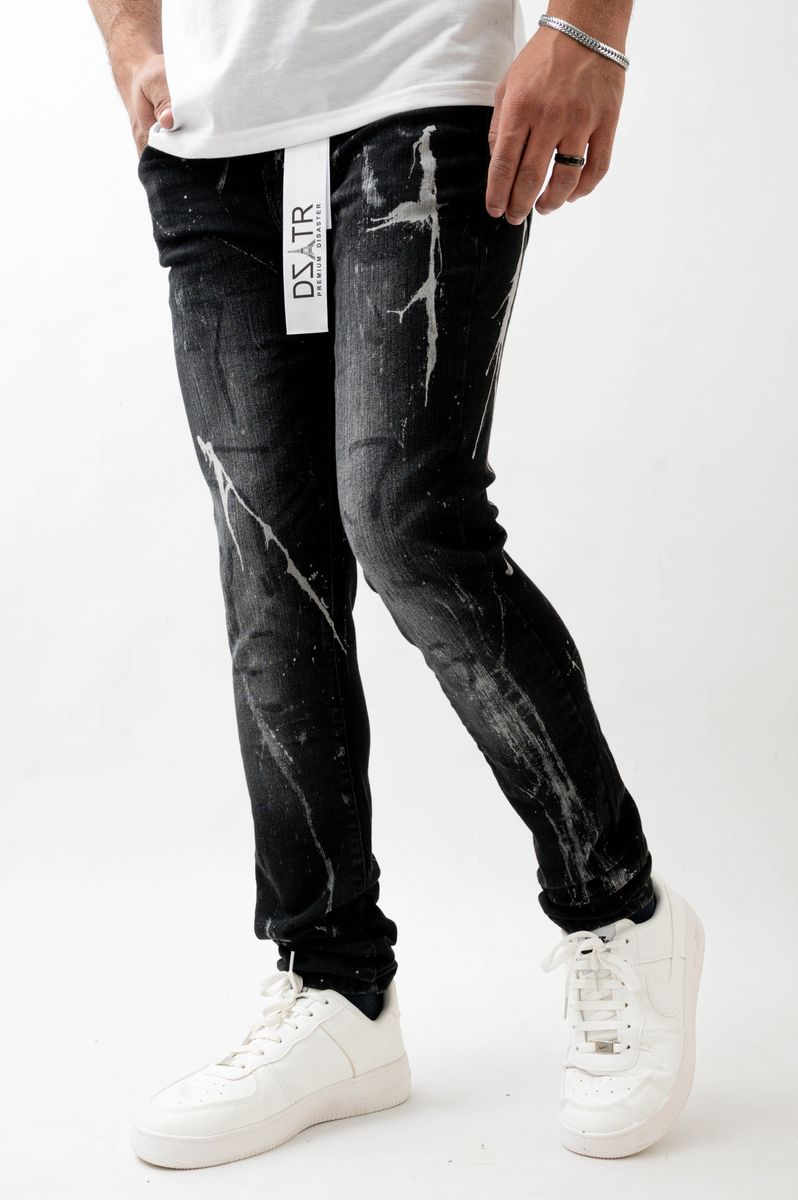 DISASTER SUPER STRETCH SKINNY DENIM - 552 BLK SPLASH (DZTR-552 BLK SPLASH)