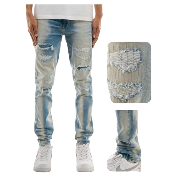 KDNK BLUE RIP AND REPAIR SKINNY FIT JEANS