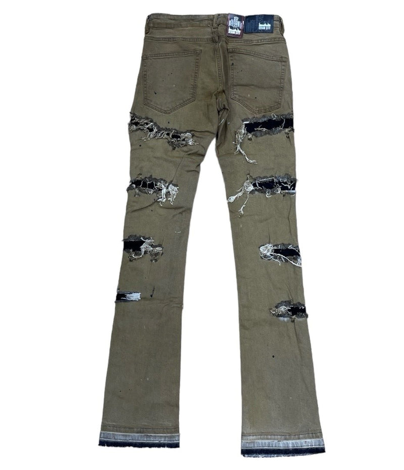 DENIMICITY ZOMBIE BLACK RIPPED GOLD MECHANIC WASH STACKED DENIM