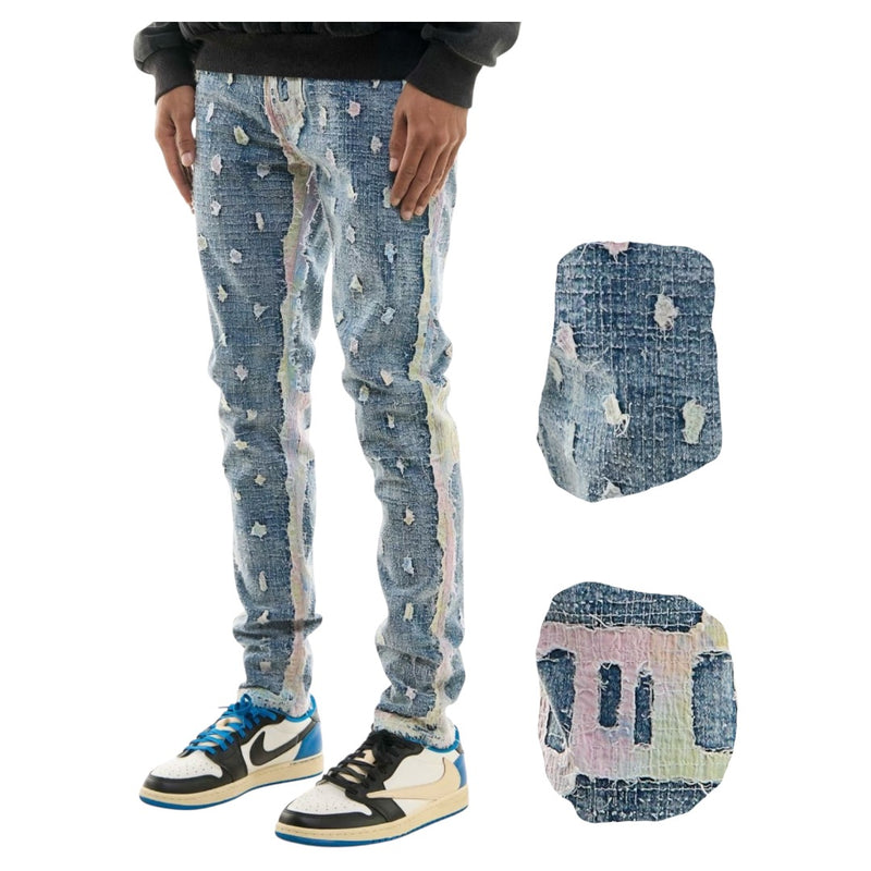 KDNK BLUE MESH PATCHED SKINNY FIT JEANS