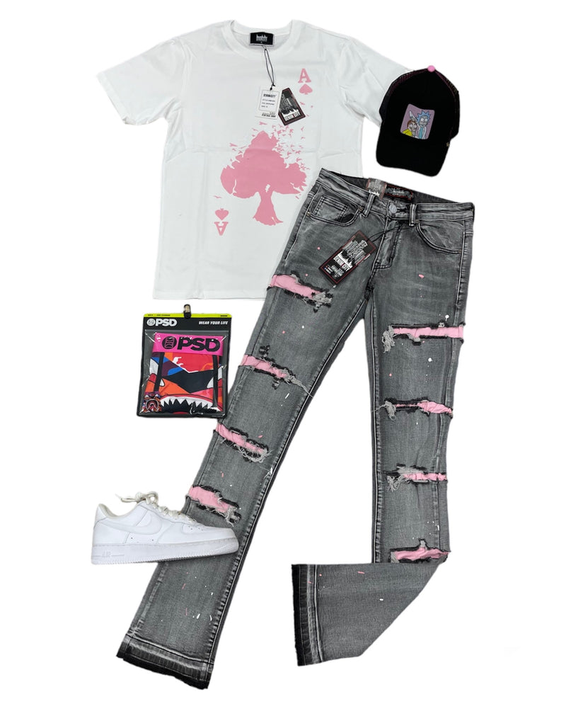 DENIMICITY ZOMBIE PINK RIPPED STACKED JEANS