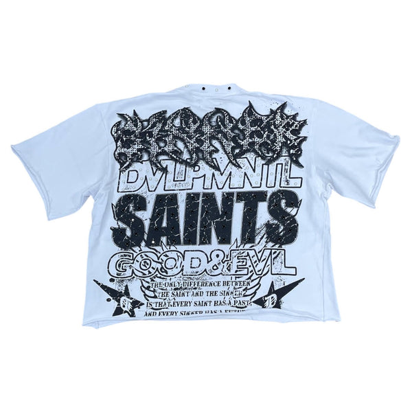 REBEL DENIM SINNER CROP WHITE T-SHIRT